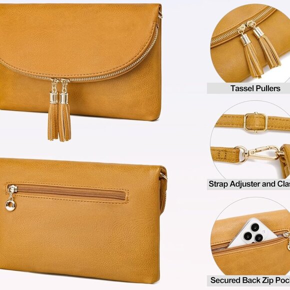 Womens Envelop Clutch Purse Multi Compartments, 6 Card Slot Inside, Crossbody Ba - Picture 4 of 7